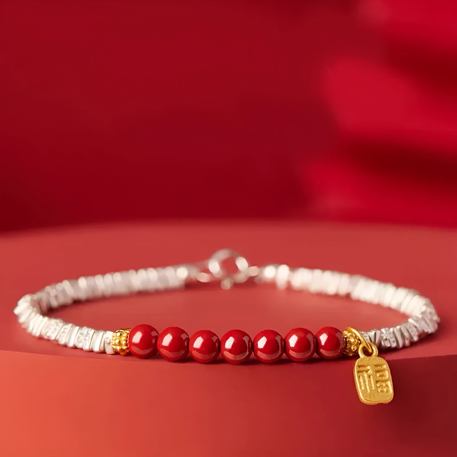Silver couple bracelet with geometric round beads, 16 cm adjustable length, electroplated white K colour finish