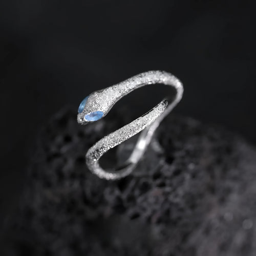 Adjustable silver-plated ring with snake design and zodiac motifs in platinum colour