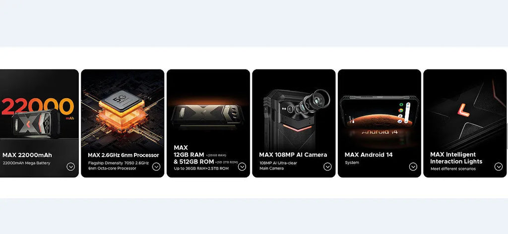 VMAX PRO black Android smartphone showing 6.7-inch display with plastic construction and included charger