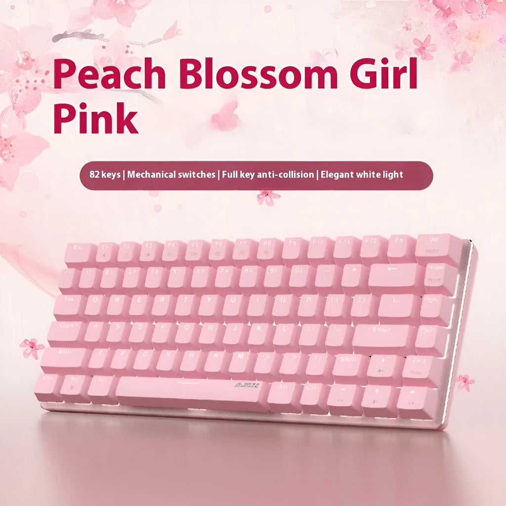 82-key mechanical keyboard with white backlight, metal case, and USB cable