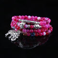 Multi-layer agate bracelet with Elephant pattern on 6mm beads in blue, green, red, or purple