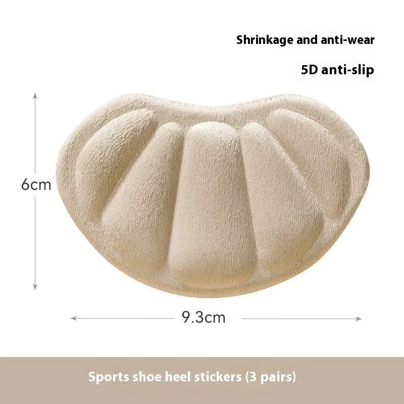 Three pairs of camel-coloured anti-slip heel cushion pads measuring 9.3x6cm