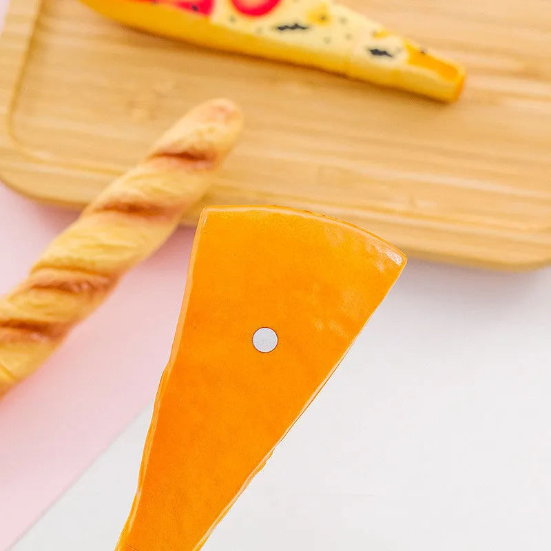 Simulation pizza ballpoint pen with realistic food styling and magnet on a white background