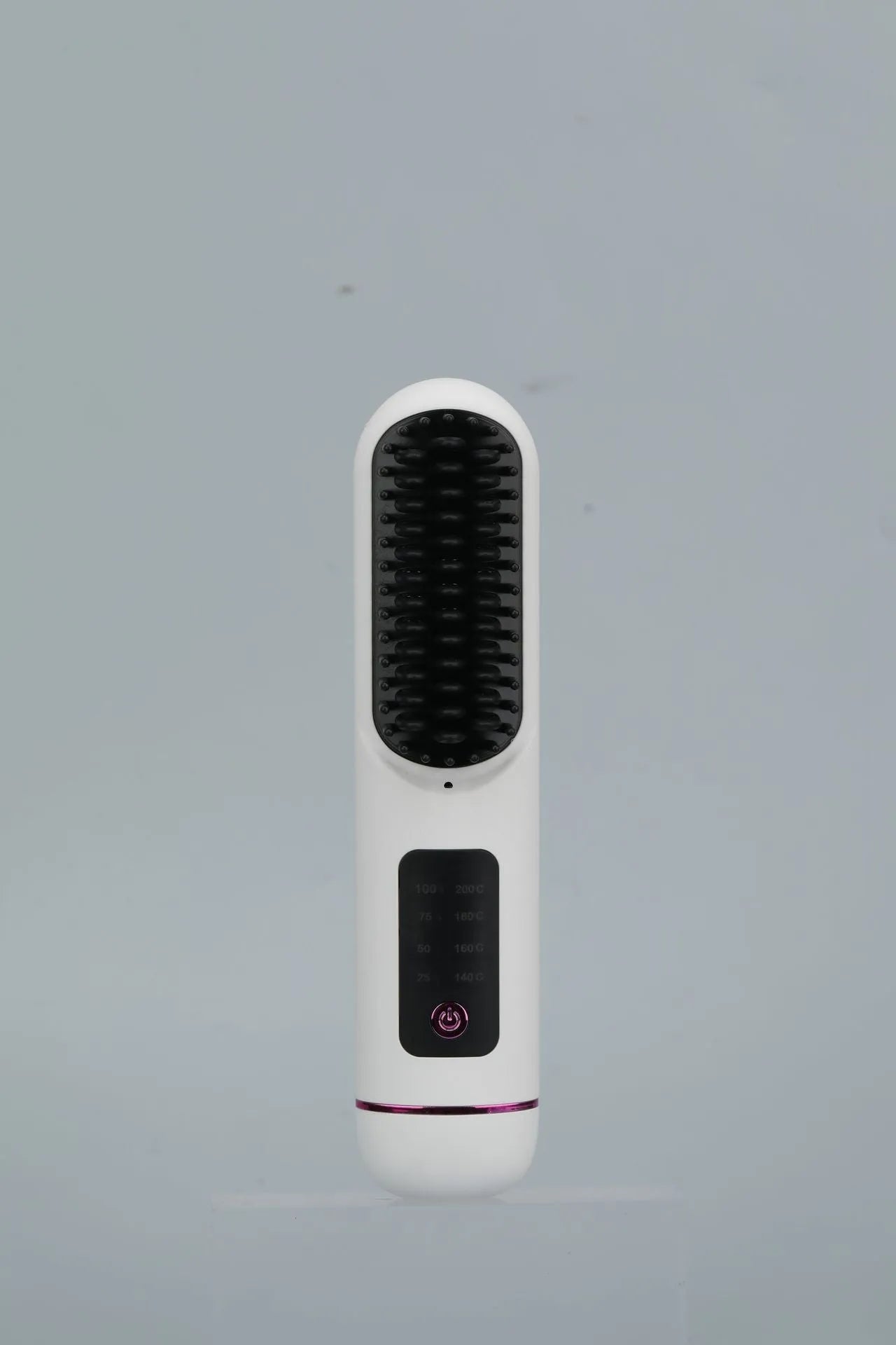 Portable charging negative ion straight hair comb in blue, grey, or white colour.