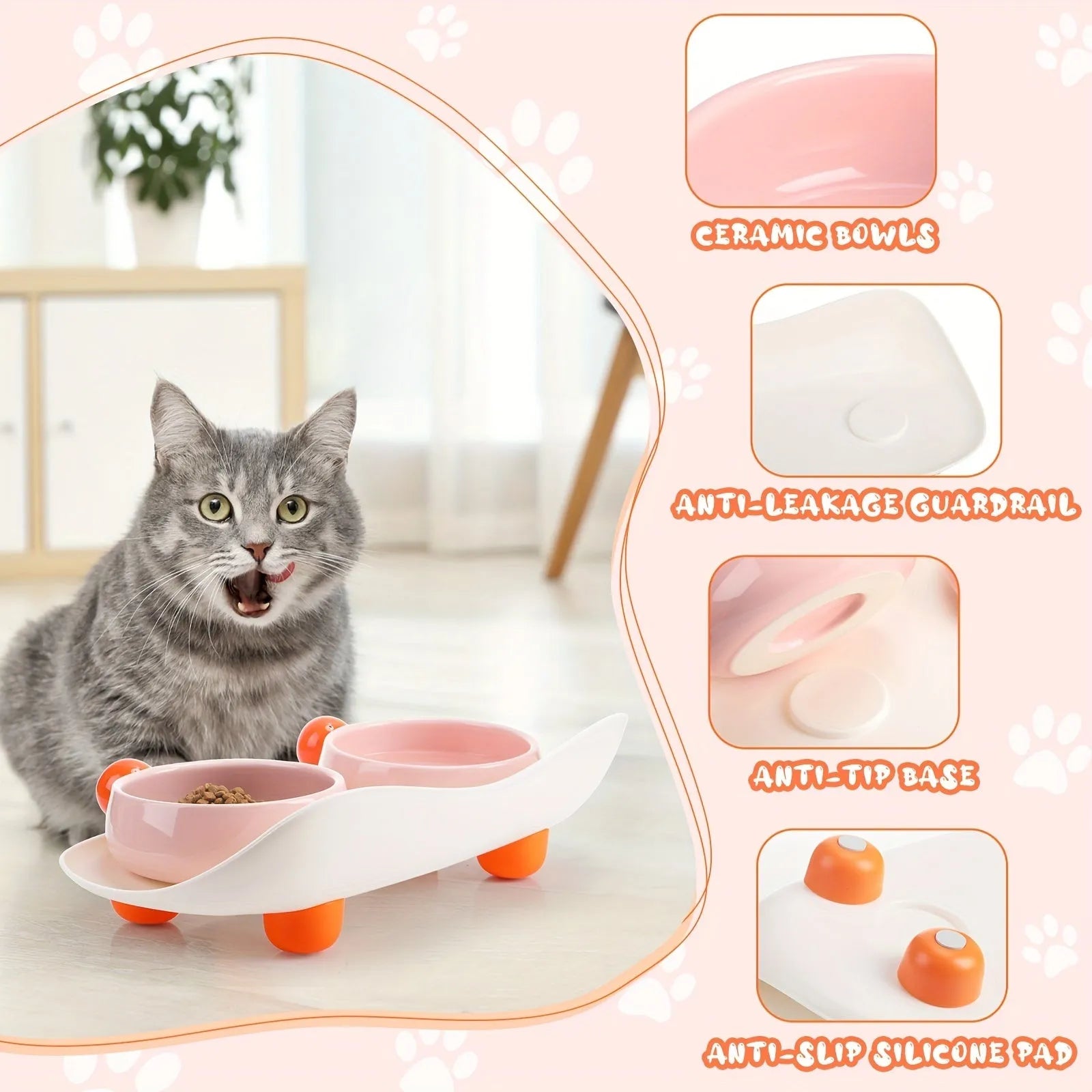 Elevated ceramic pet feeding bowl with two compartments and a non-slip base in a choice of colours.
