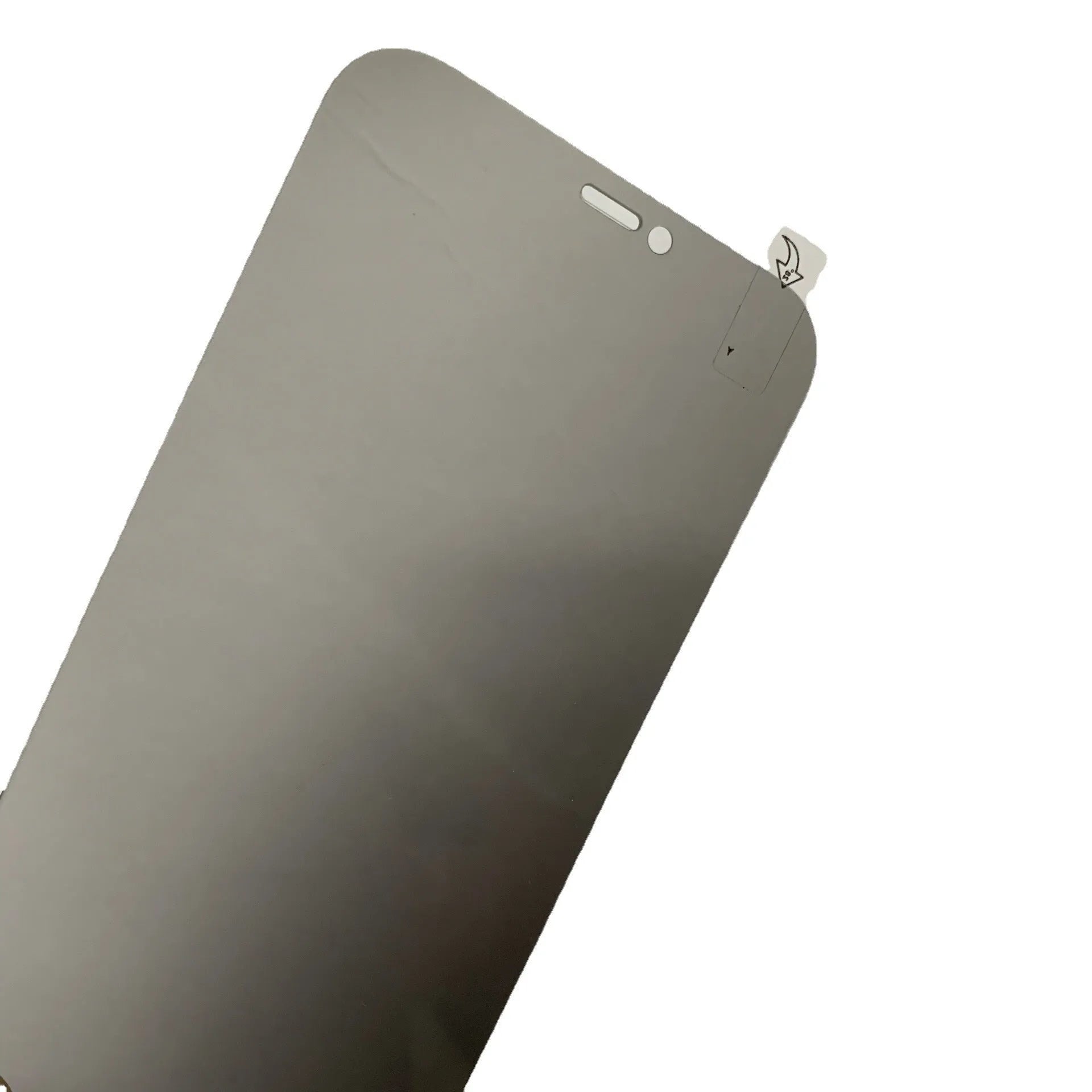 iPhone anti-peeping tempered glass screen protector showing privacy filter effect from side angle.