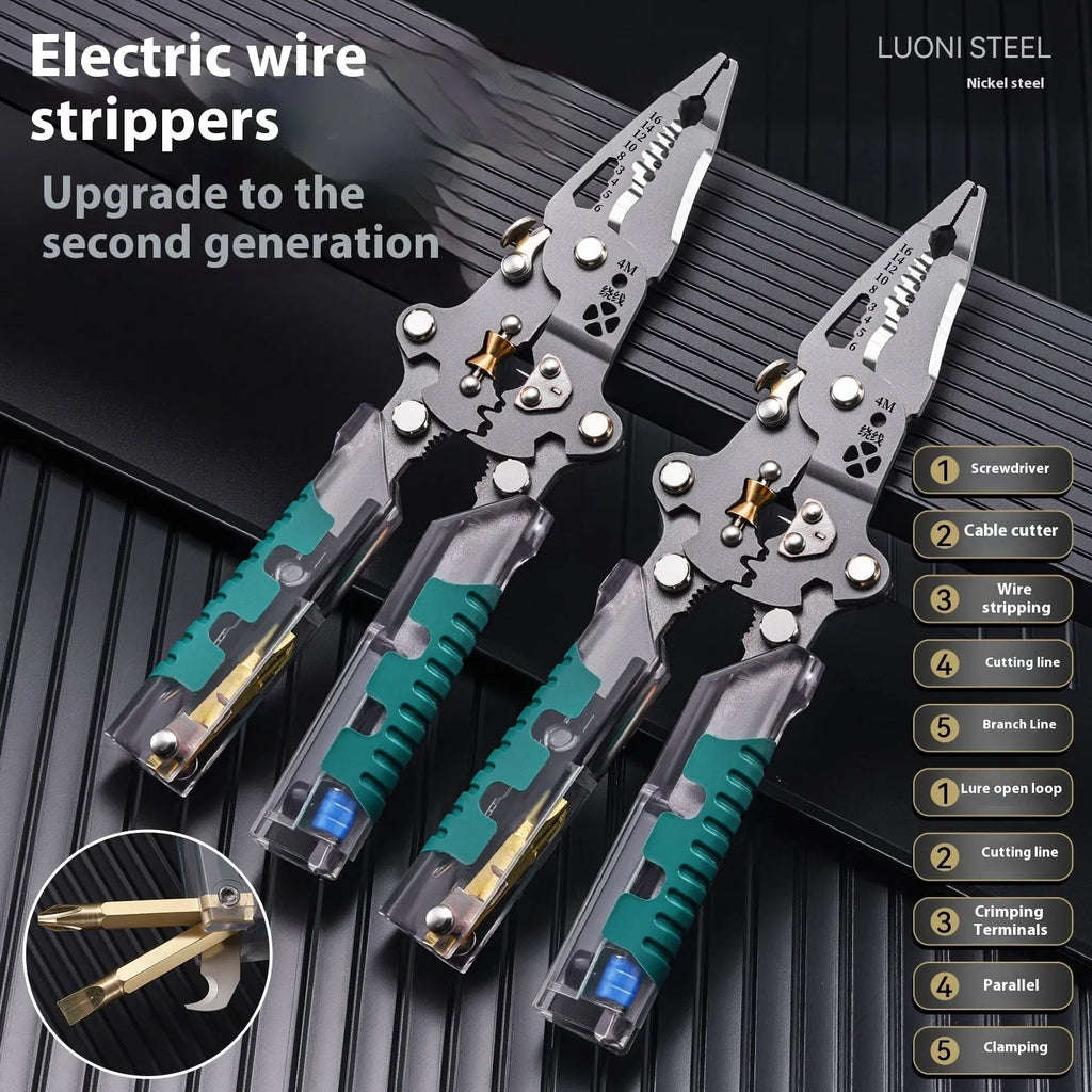 Electricians' pliers wire stripper with pointed shape and rust prevention, available in 215mm or 225mm sizes