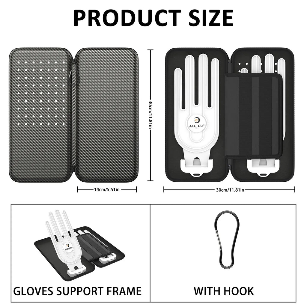 Silver grey golf glove storage bag with two metal support brackets