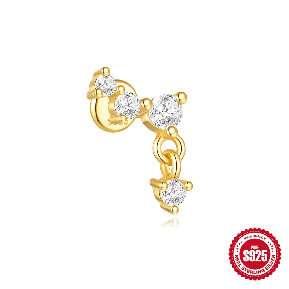 S925 sterling silver moon and star earrings with embedded diamond accents in a gold colour finish.