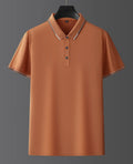 Men's mulberry silk short sleeve shirt in light business style showing regular fit and thin fabric