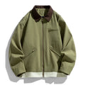 Men's loose fit casual jacket with contrast colour lapels and side seam pockets in retro workwear style
