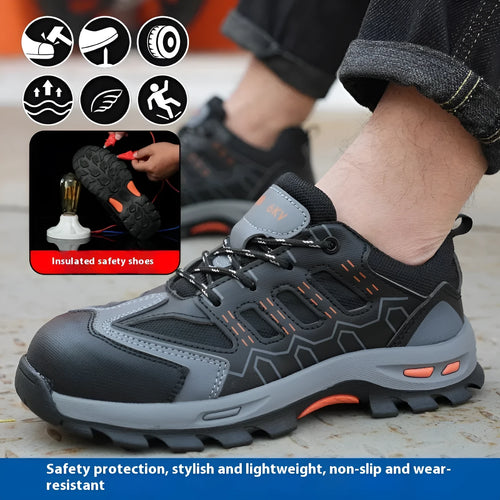 6KV insulated anti-stab non-slip protective shoes low top Fly-kit mesh PU leather black