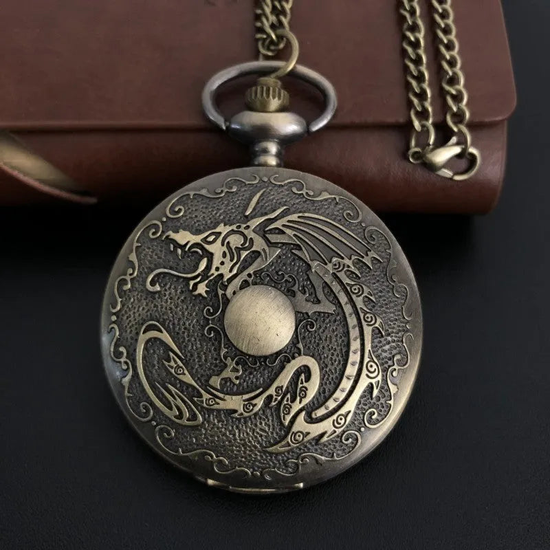 Dragon Bone Stone British pocket watch in bronze colour, 13mm thickness, casual clothing accessory