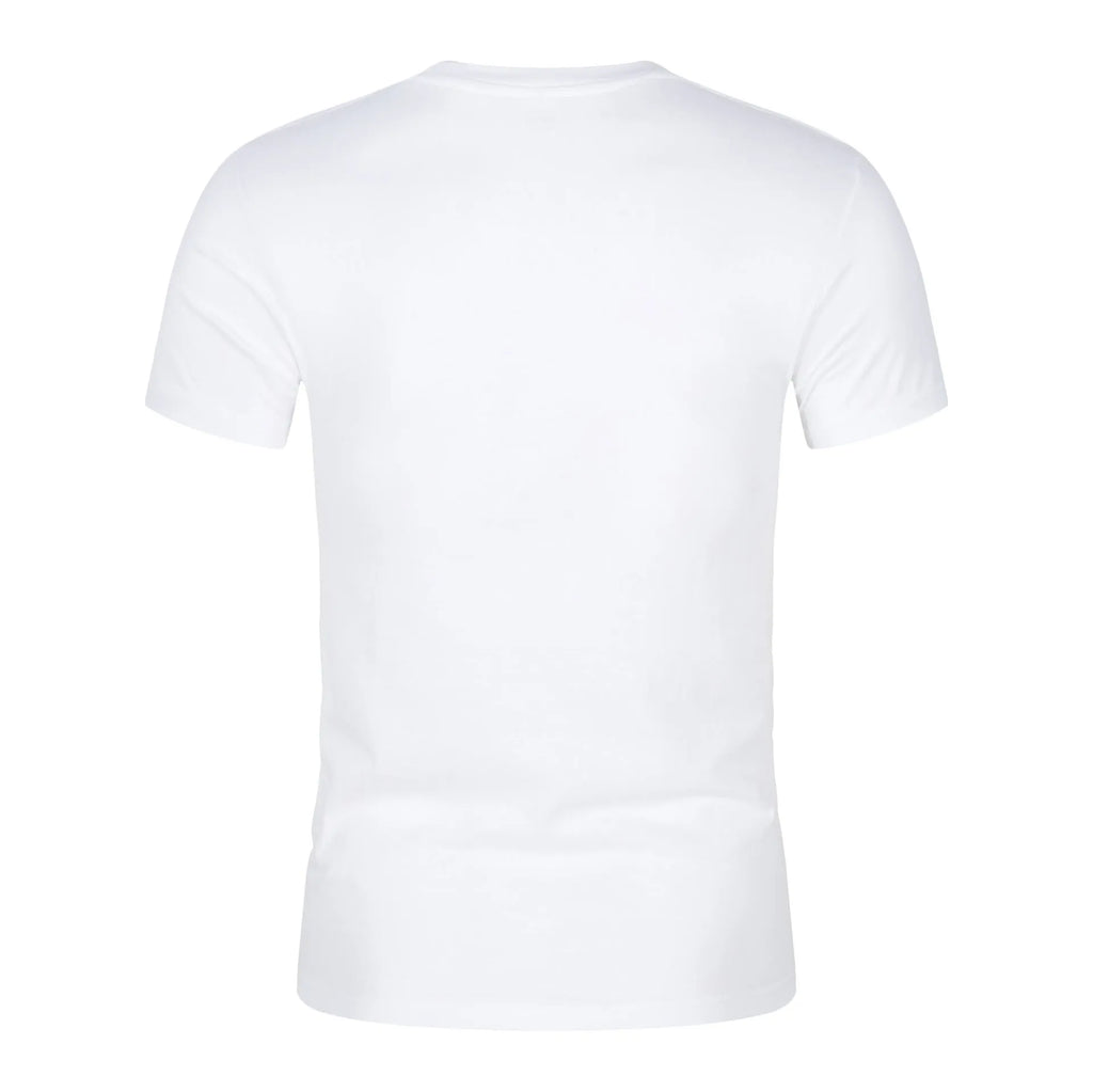 Men's solid black and white CVC cotton short-sleeved t-shirt with round neck.