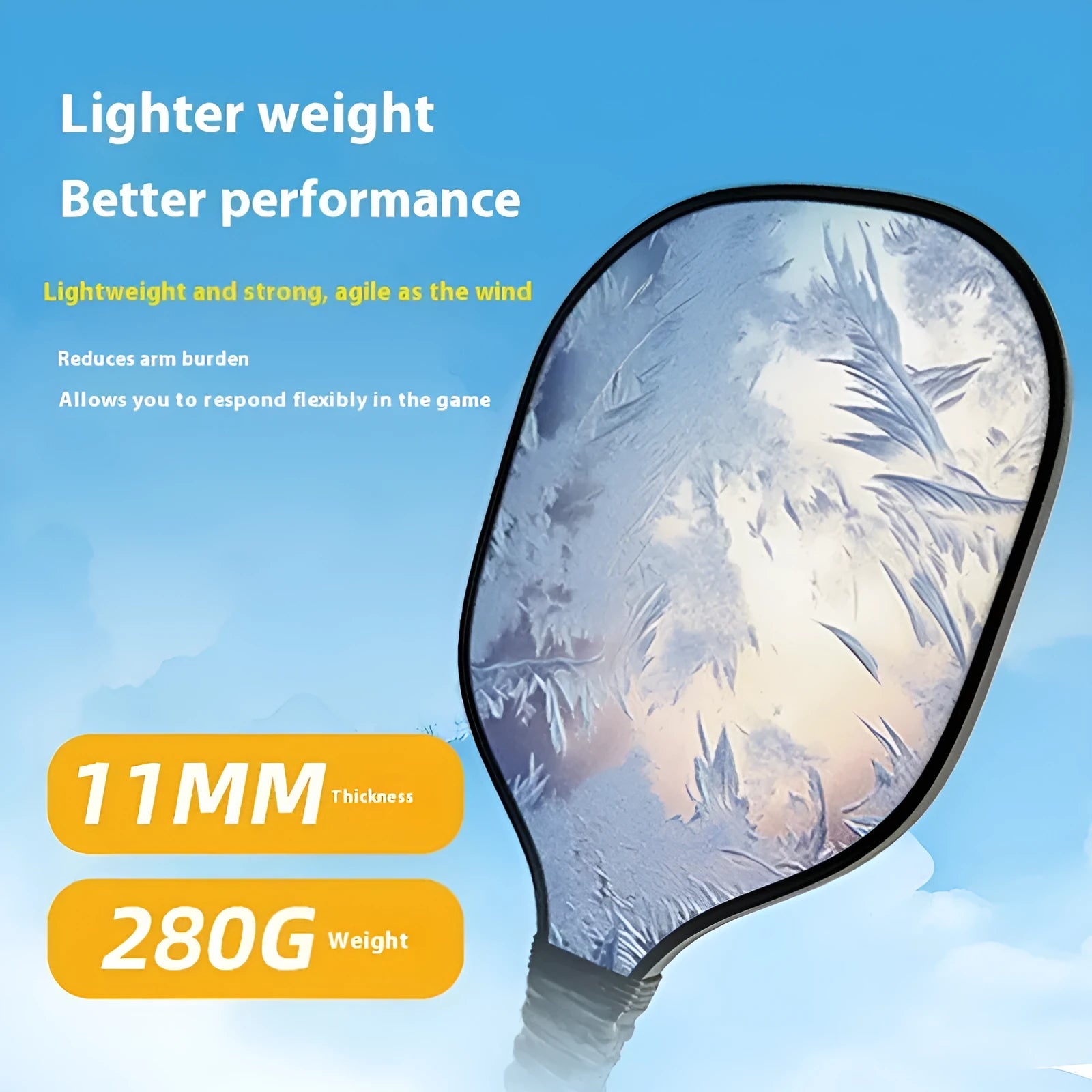 Wooden pickleball paddle racket 400x192x11mm in Starry Night Ancient Town design