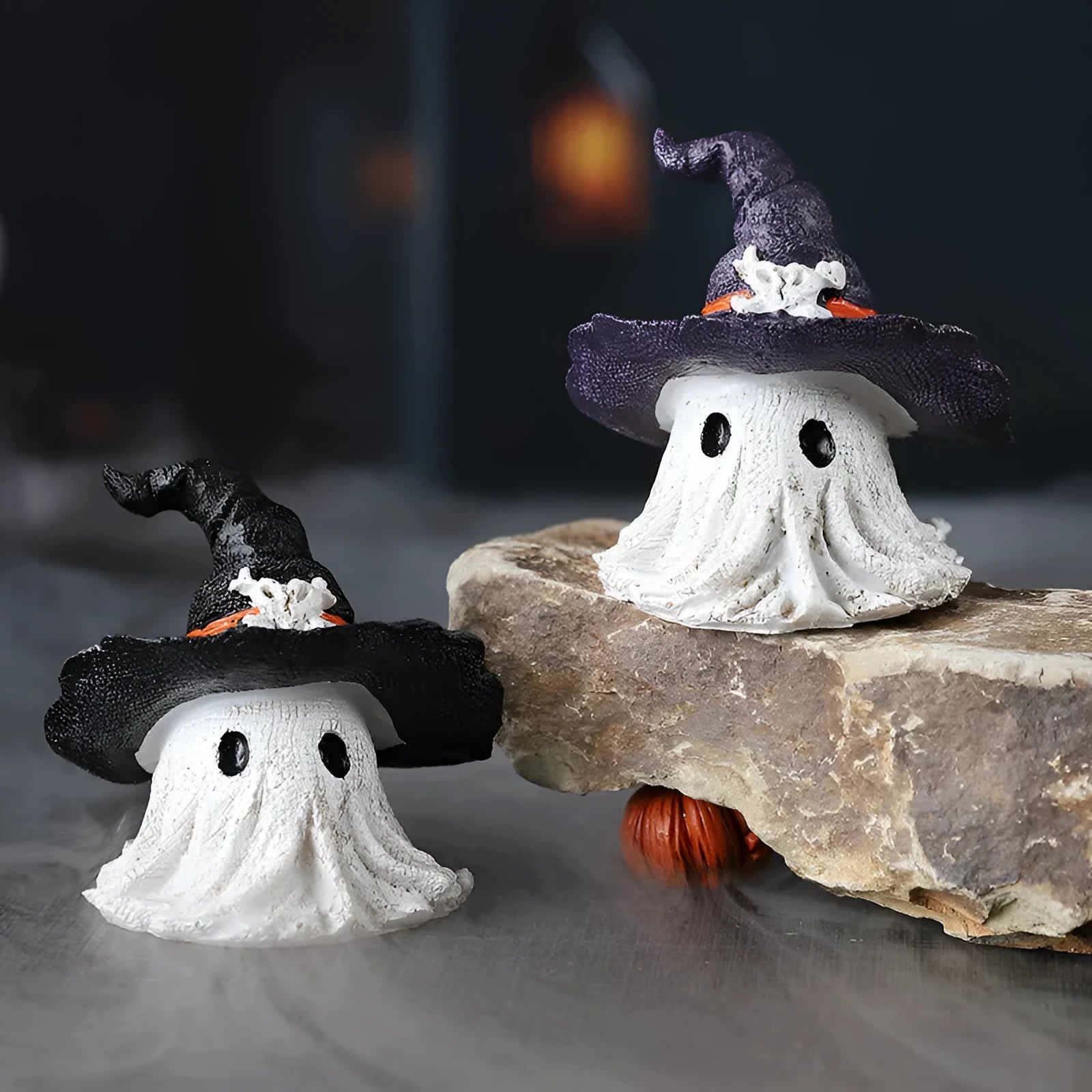 Resin wizard hat ornament in purple and black for Halloween Christmas Easter decoration