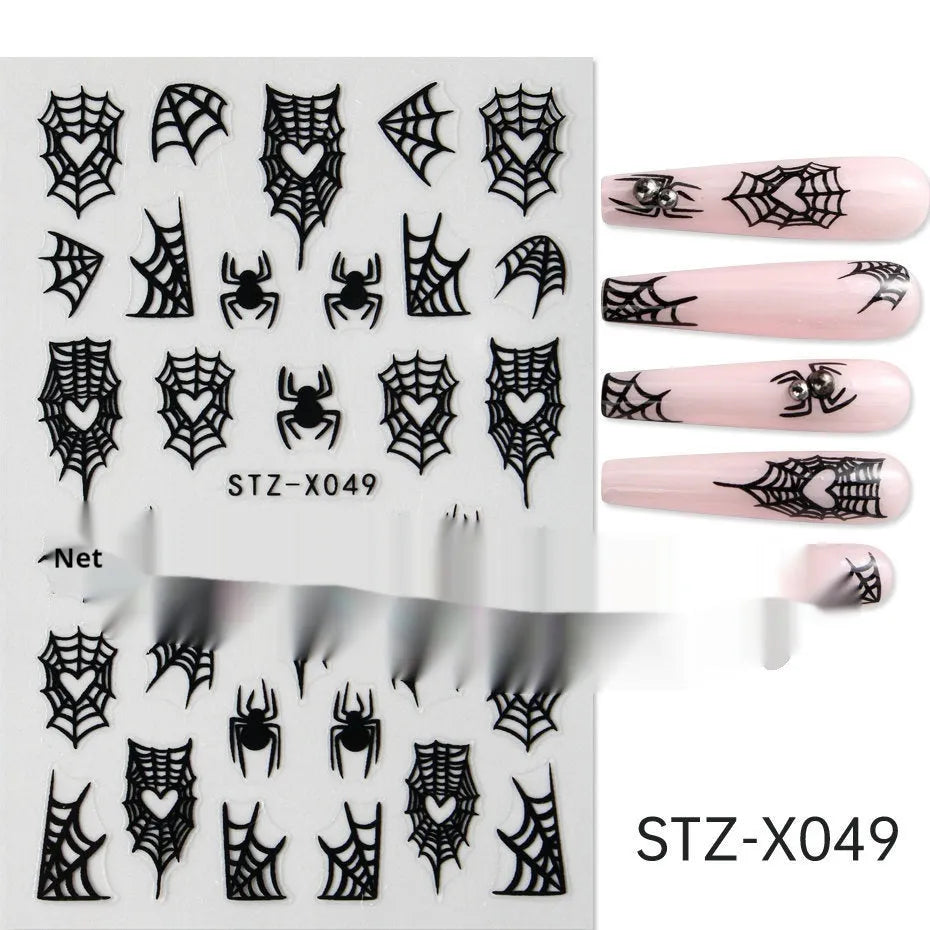 Black and silver stripe nail art sticker with a love pattern design on a plastic sheet.