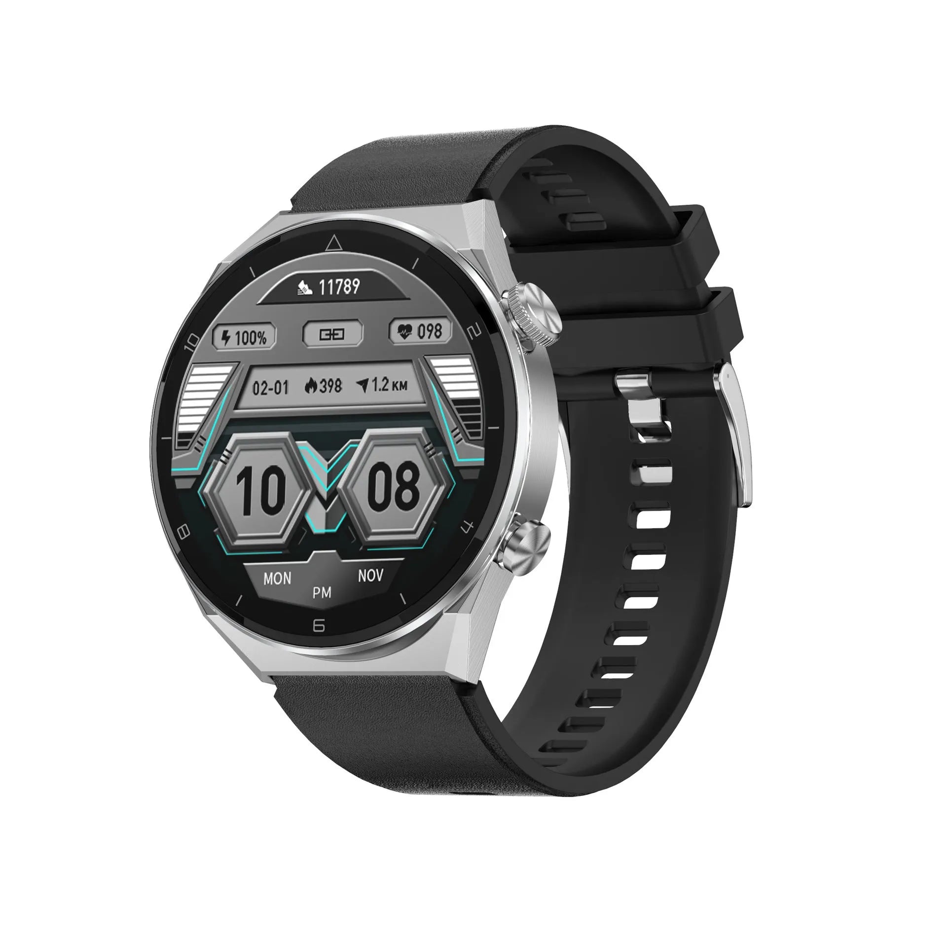 DT3 smartwatch with TFT screen on a silicone strap, showing heart rate monitoring display.