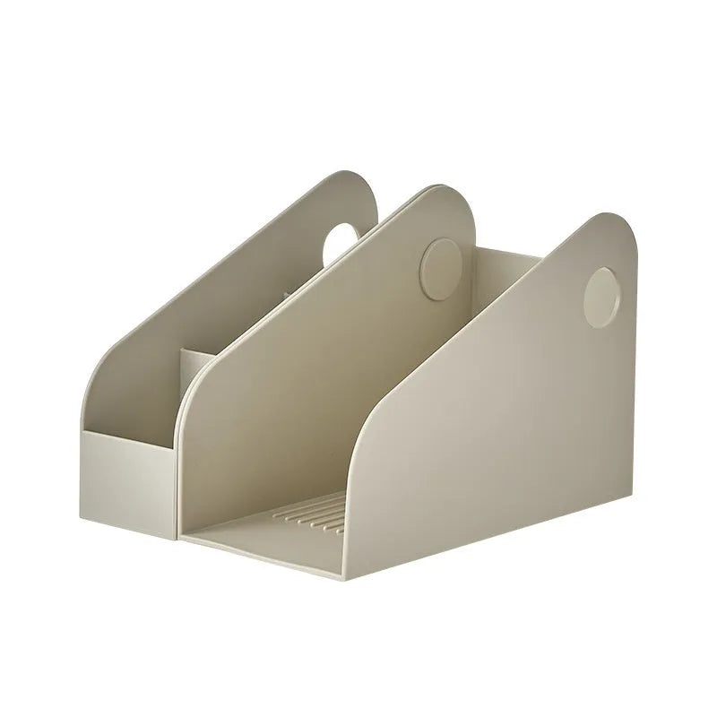 Plastic desktop organiser storage box with two layers in ivory white colour
