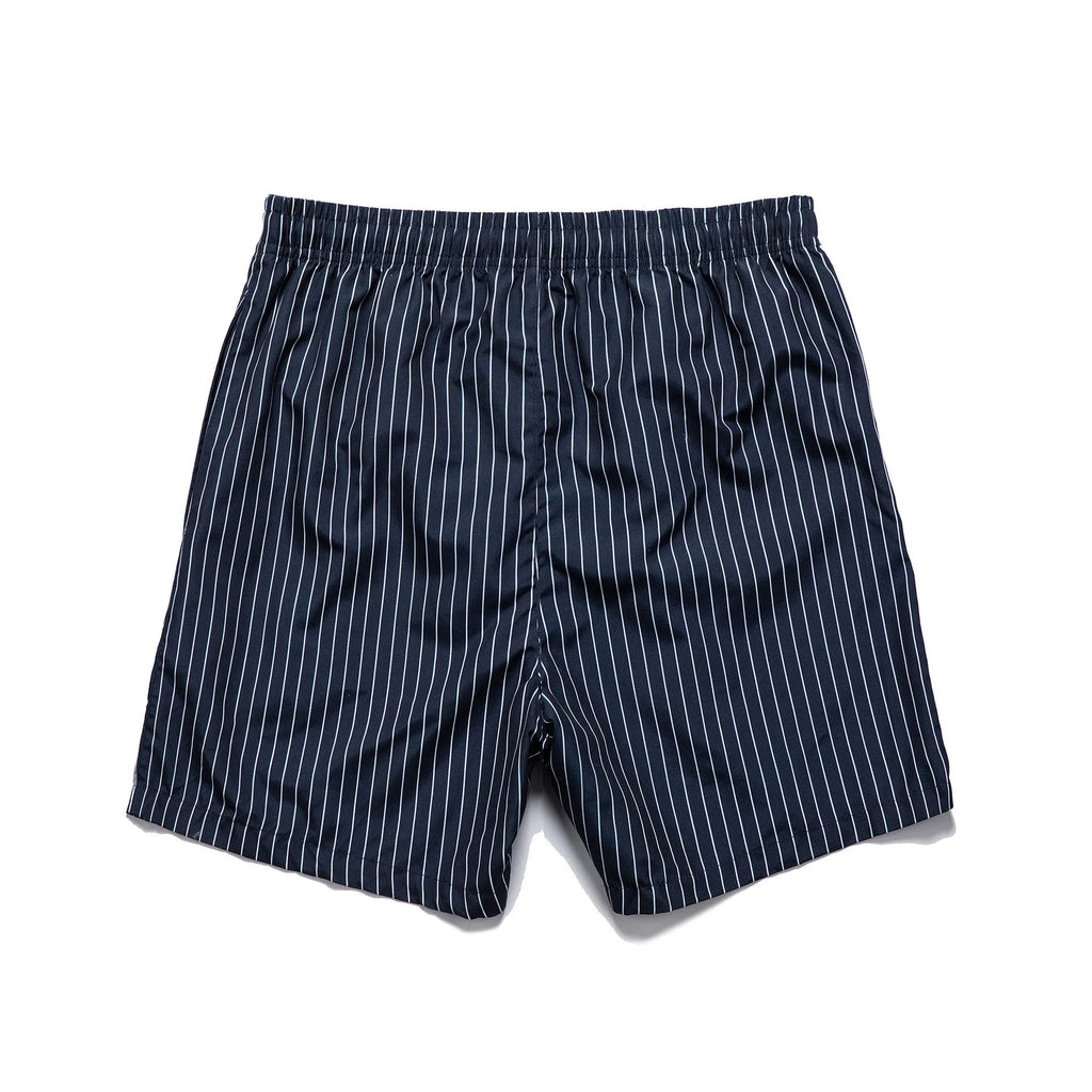 Striped casual shorts in light blue with straight leg opening and triangle lining detail.