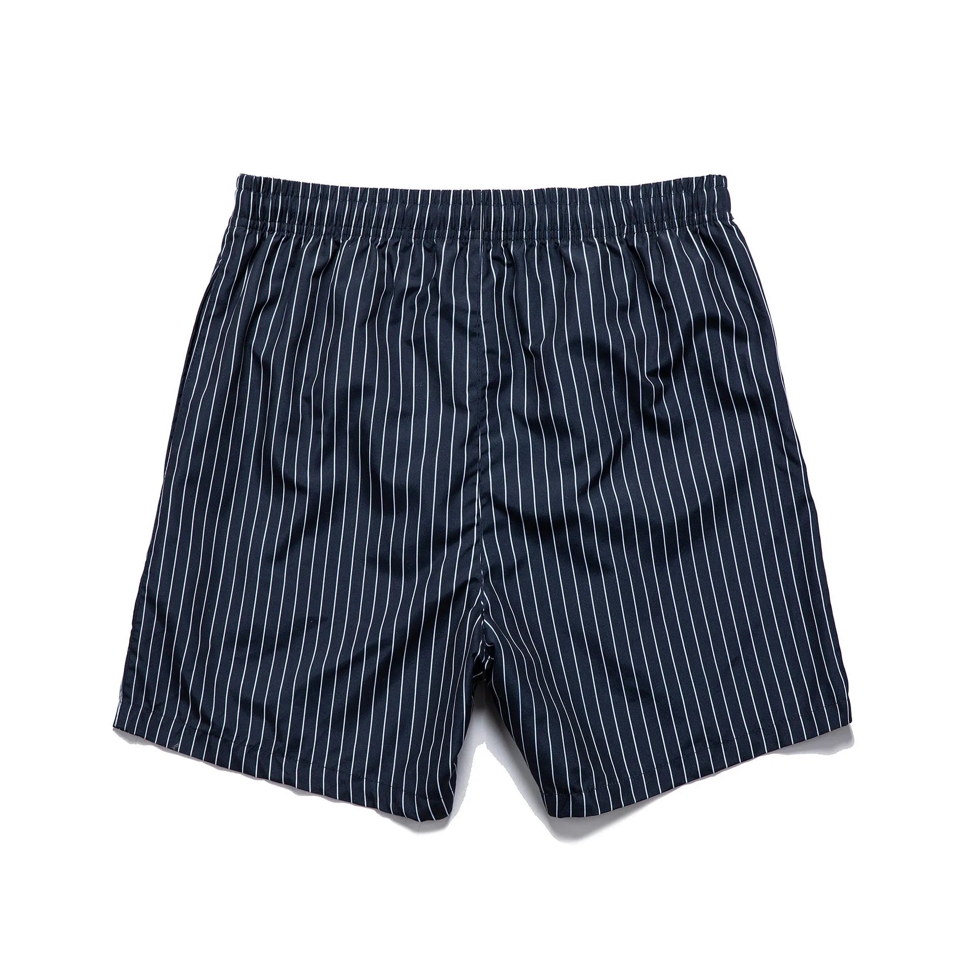 Striped casual shorts in light blue with straight leg opening and triangle lining detail.