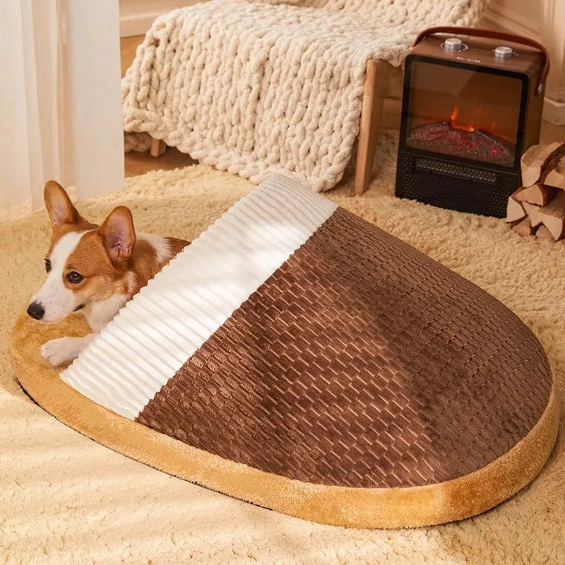 Blue dog nest sleeping bag with raised sides and a removable inner pillow for small dogs