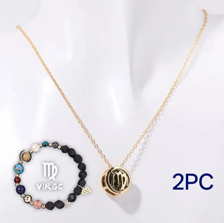 Natural stone beaded necklace and bracelet set on elastic cord.