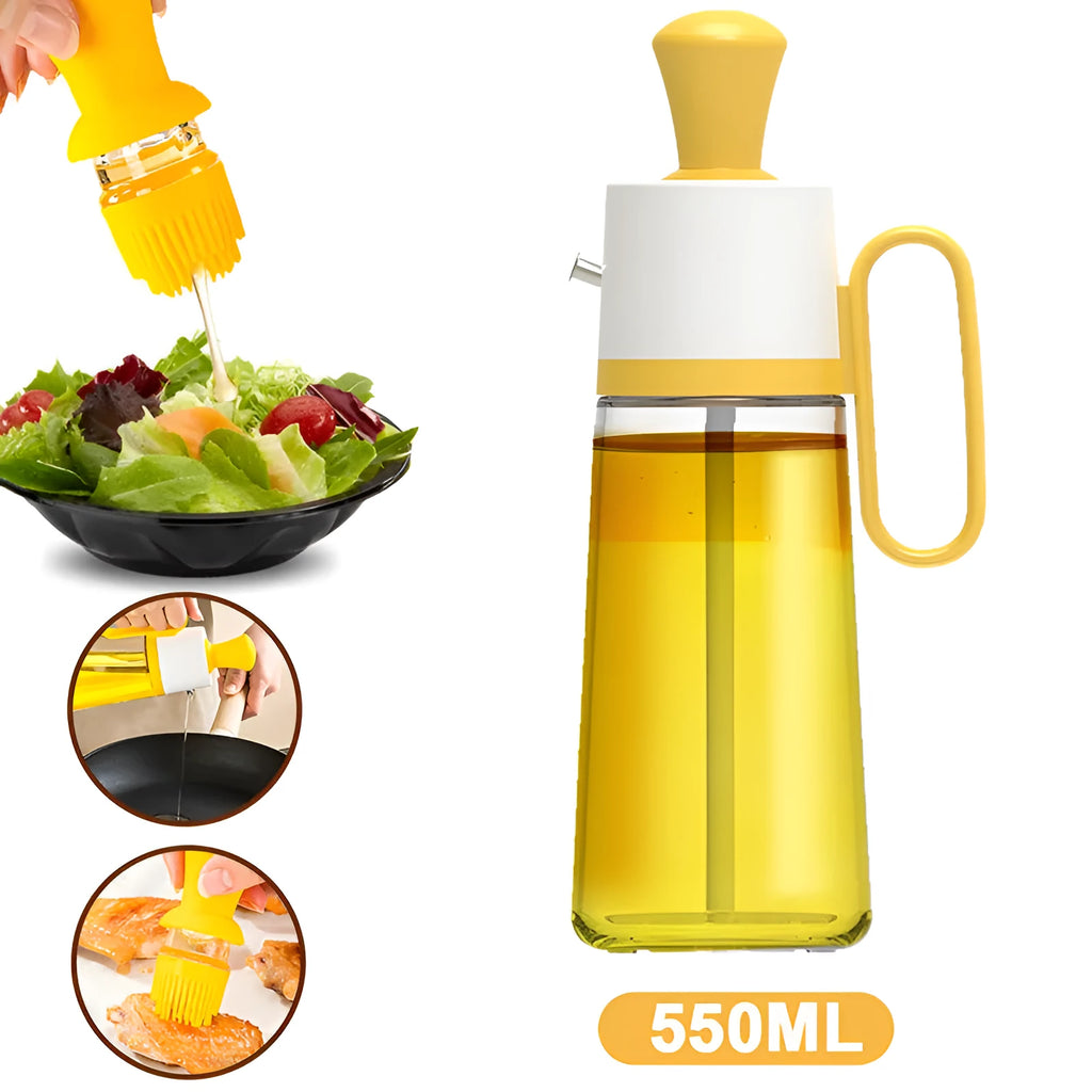 Glass oil dispenser with silicone brush for cooking and BBQ, 550ml capacity with stainless steel nozzle