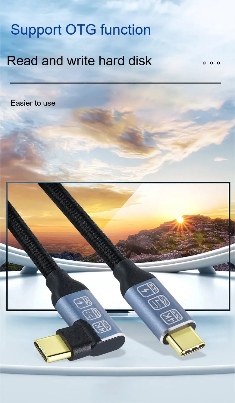 Double Type-C full-function woven fast charging data cable in black single-bend design on grey background