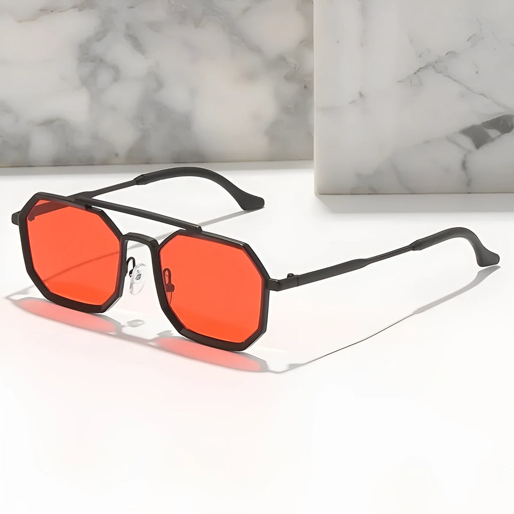 Steampunk double beam metal polygon large frame sunglasses for men with multiple colour options