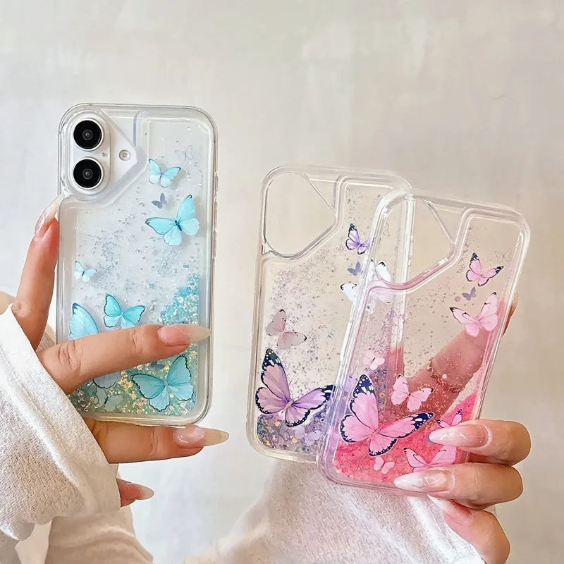 Luminous butterfly glitter TPU phone case for Apple iPhone showing purple colour