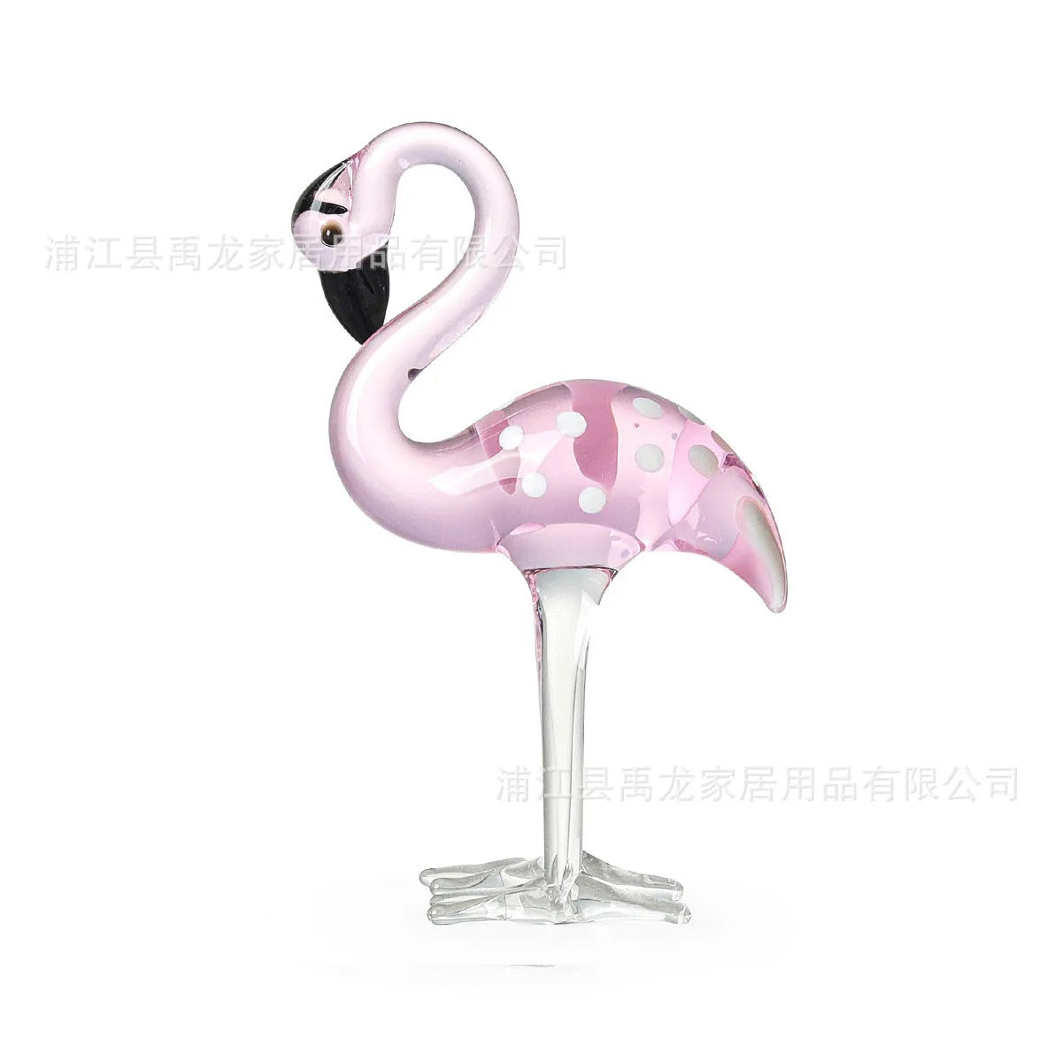 Pink and white crystal flamingo decorative ornament on a table, showing modern simple style.