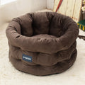 Winter warm pet bed for cats in khaki colour, cloth construction, medium size 48x26cm