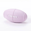 Silicone rugby-shaped dog tug toy in blue colour for interactive play and chewing