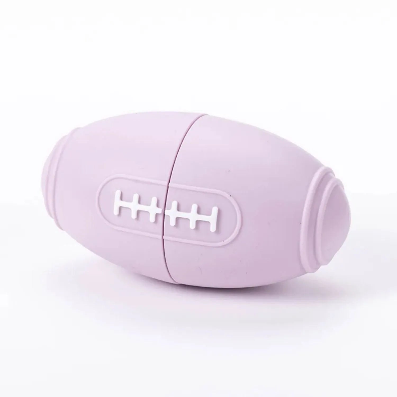 Silicone rugby-shaped dog tug toy in blue colour for interactive play and chewing