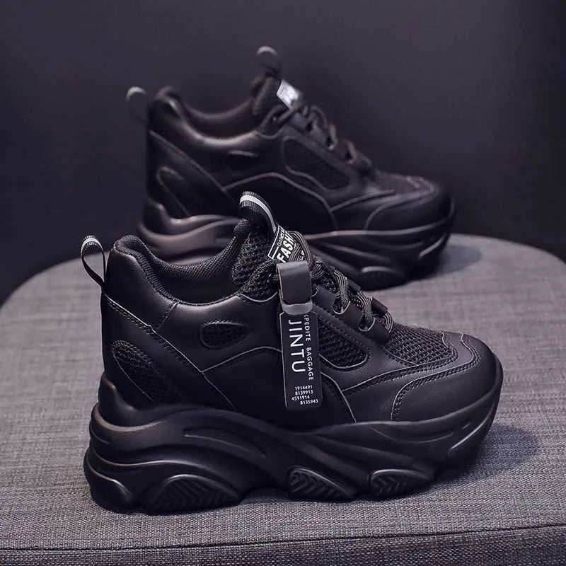 Women's casual breathable mesh platform shoes with hollow-out design, TPR sole, available in sizes 34 to 40