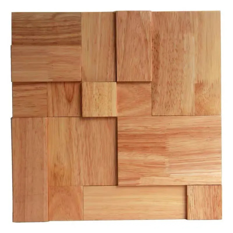 Retro 3D solid wood mosaic patch stereo background wall sticker in 300x300mm natural wood finish