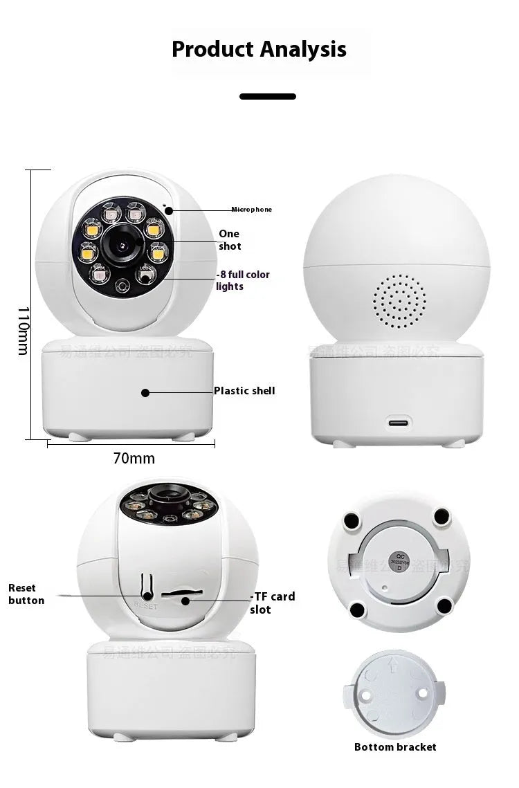 1080p panorama security camera with ceiling mount and infrared LEDs for night vision