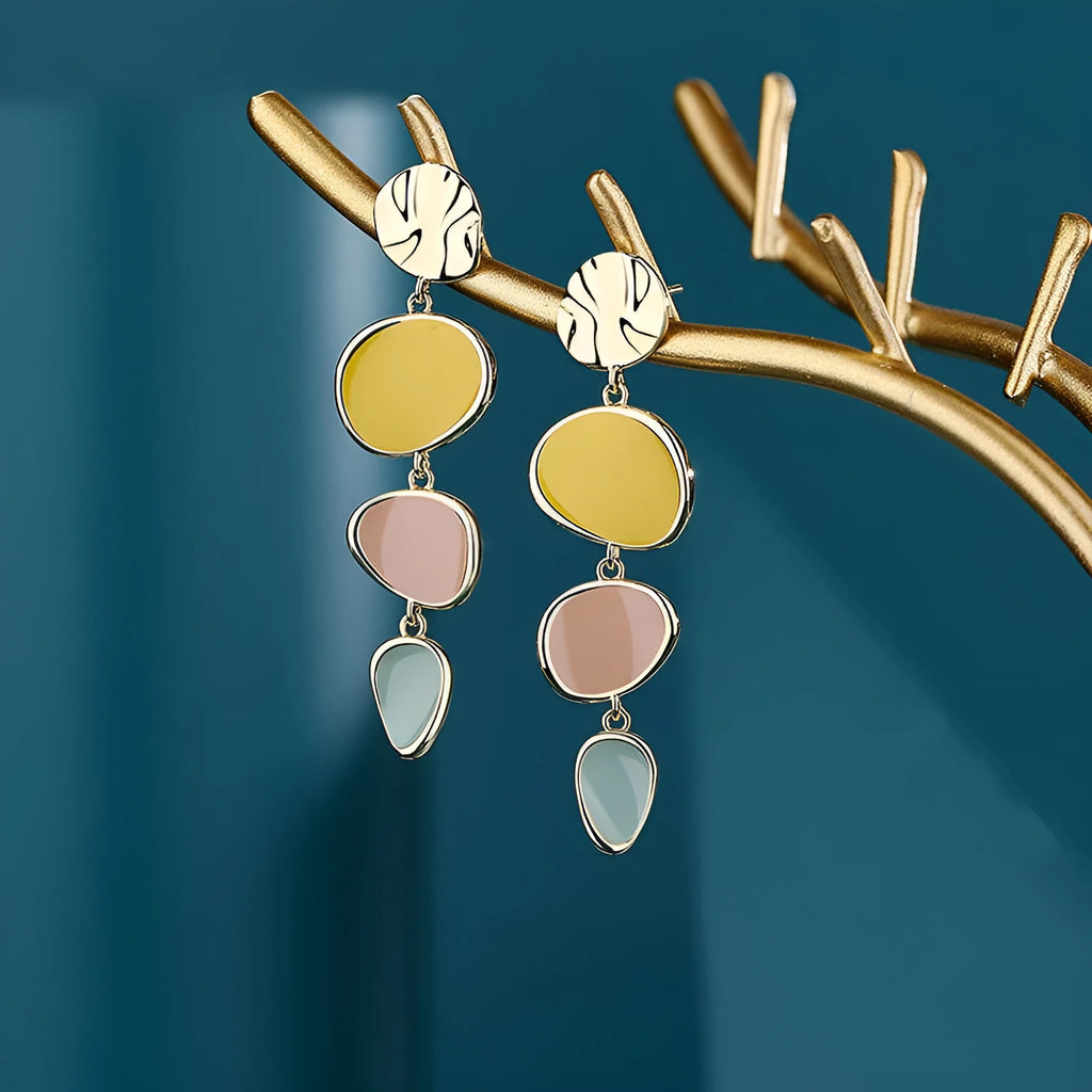 Morandi three-colour wafer disc earrings with needle post fitting on alloy base