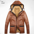 Winter hooded cropped sheepskin jacket in Champagne with slim fit and multiple pockets on display