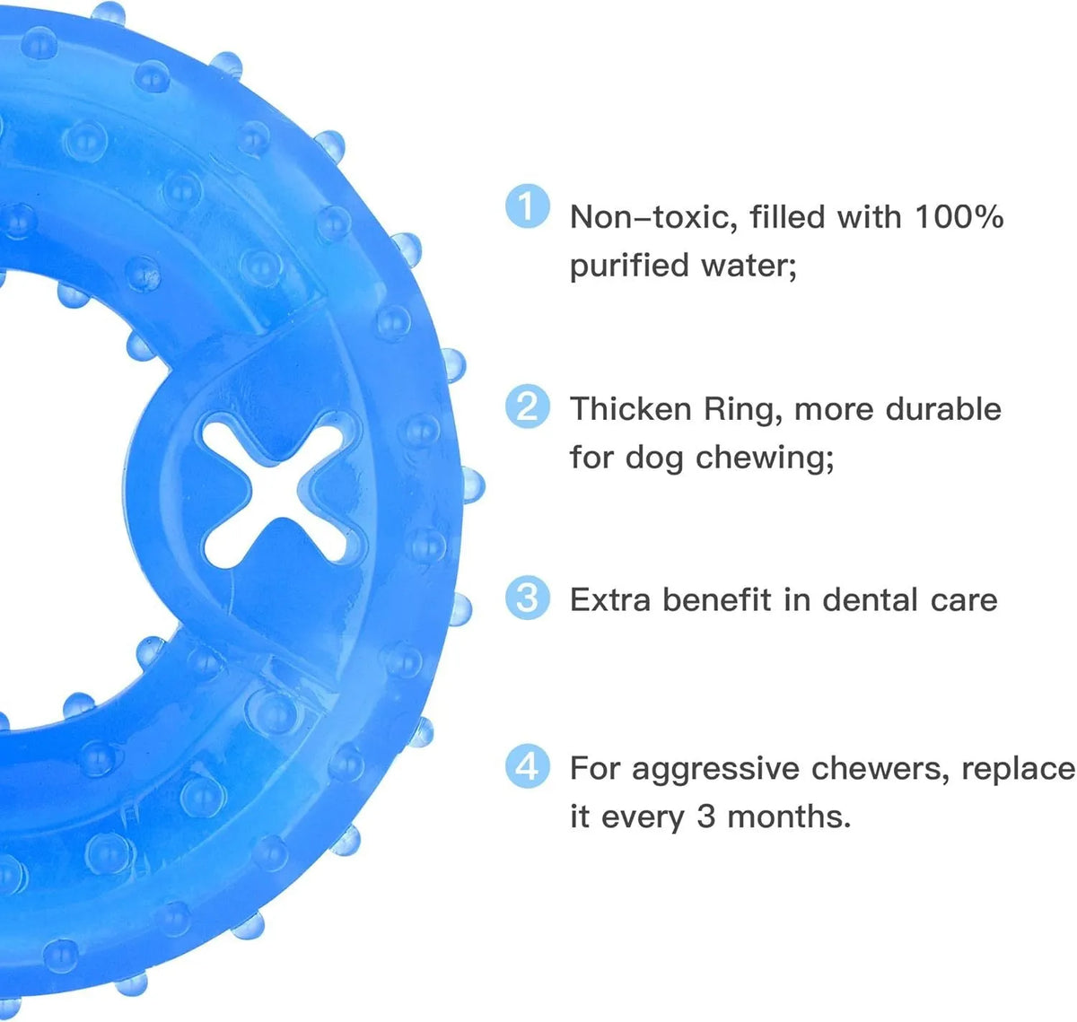 Pet teether cooling chew toy for dogs in Bones shape with blue non-toxic outer layer and water filling