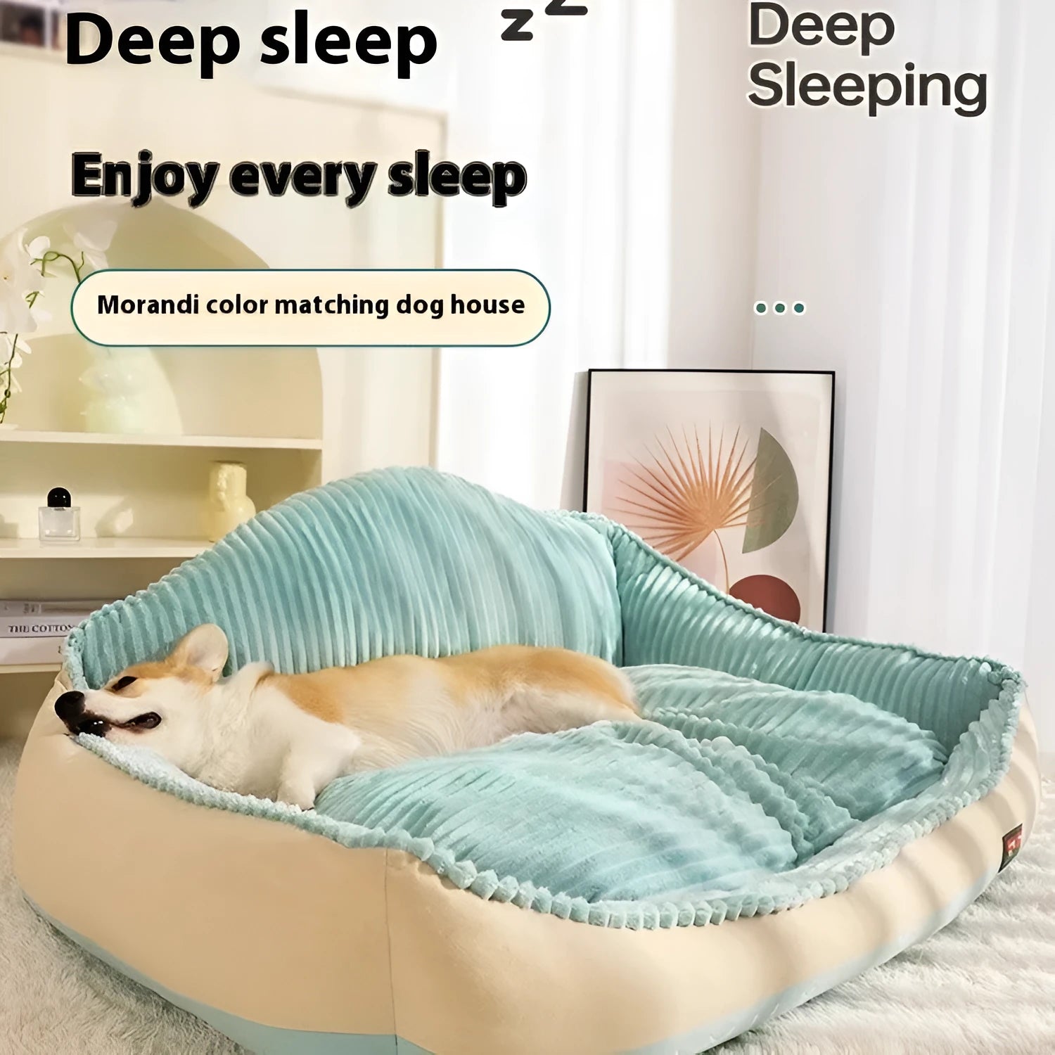 Morandi colour removable mat pet bed with kennel design for dogs and cats in two size options