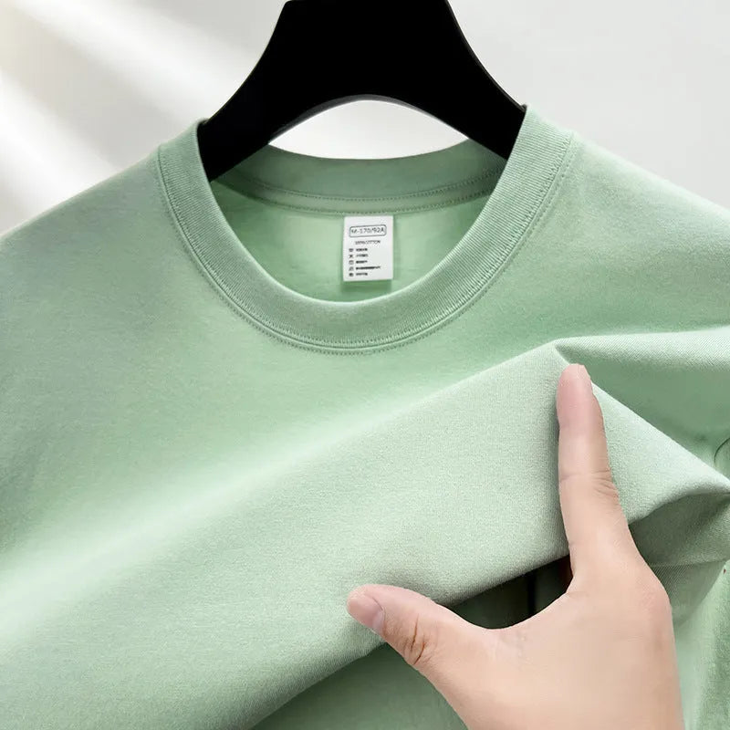 Men's thin cotton drop shoulder t-shirt in solid colour on hanger