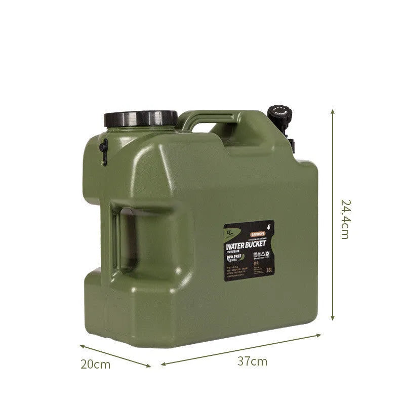 Army Green 18L PE plastic portable faucet water storage square bucket with outer cover