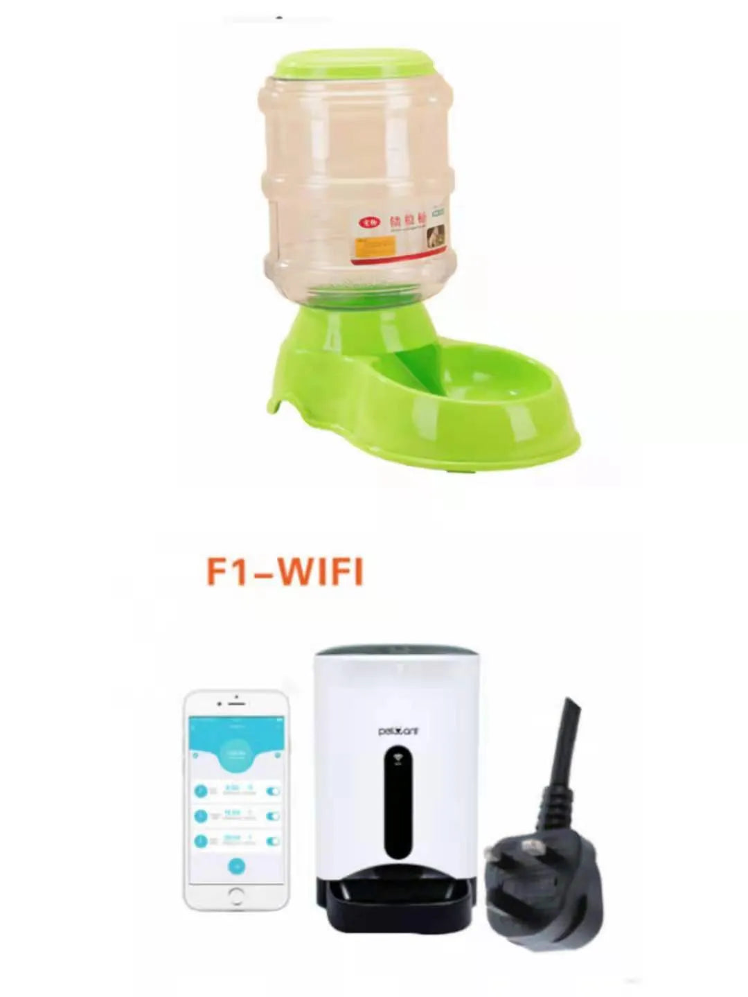 3.5L automatic gravity pet feeding basin for cats and dogs, available in blue, green, and pink colours
