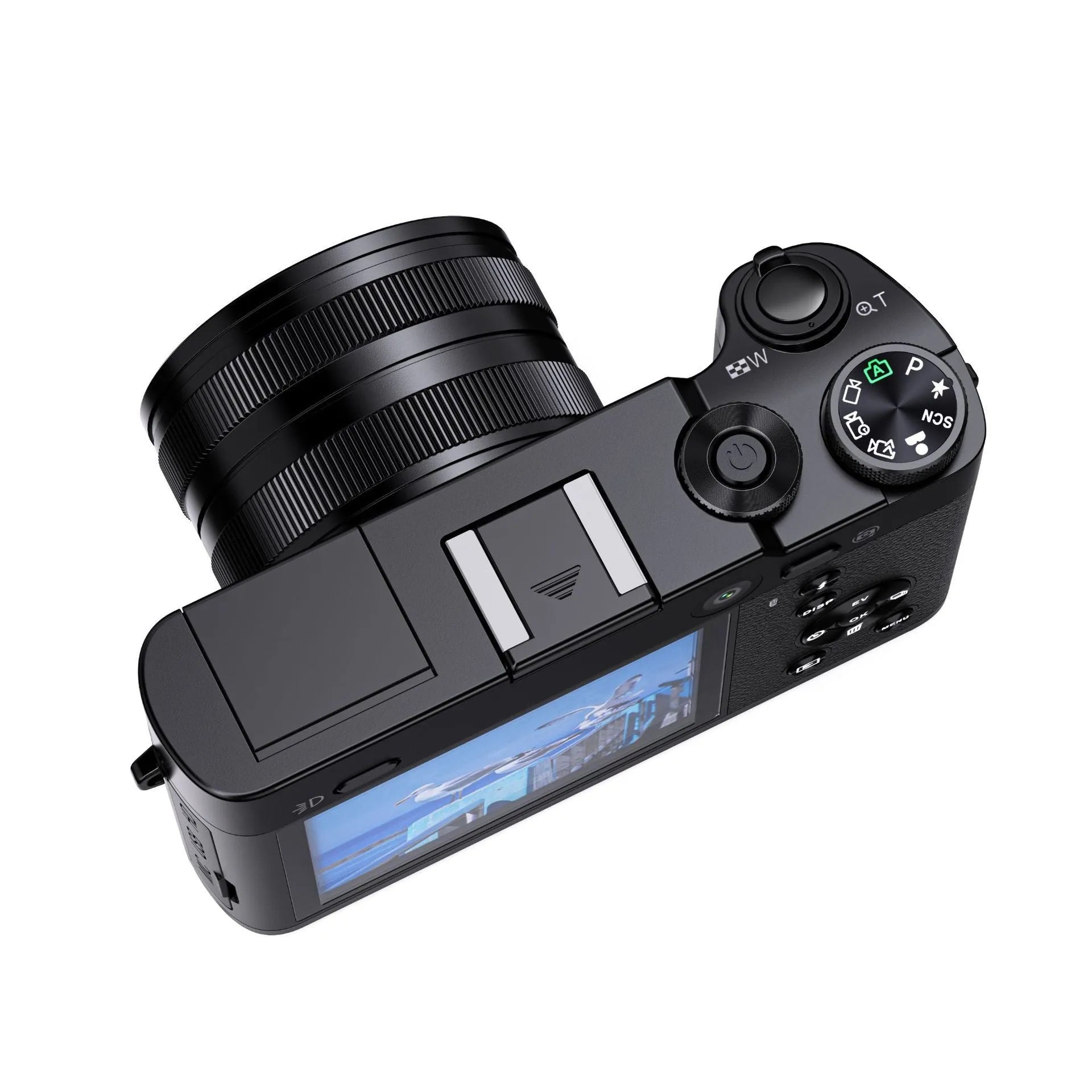 Selfie 5K HD digital optical zoom camera in black with lens and screen