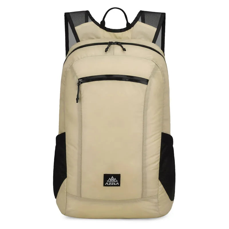 AZELA lightweight white hiking backpack with multiple pockets and breathable mesh straps for outdoor use