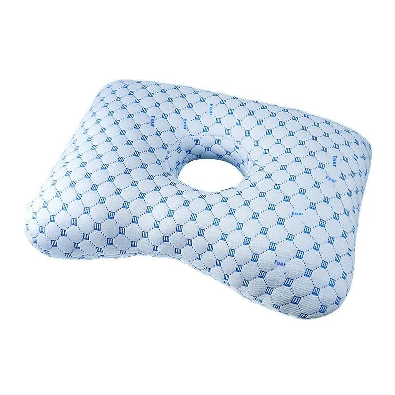 Beauty salon single hole ear pillow in grey colour, showing central ear hole and rectangular shape.