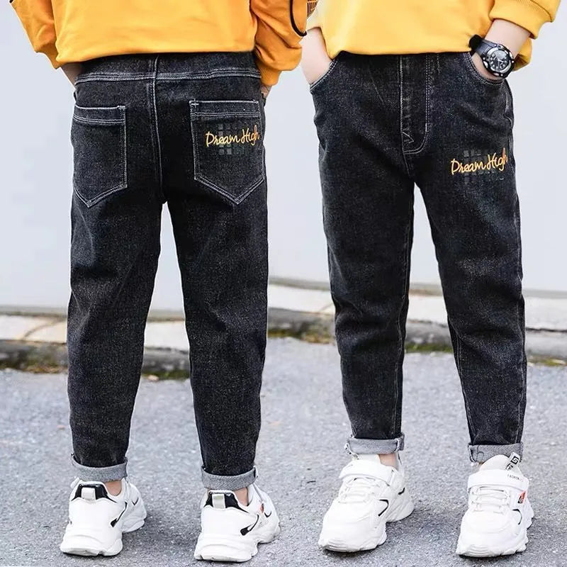 Boys velvet-lined jeans in denim with multiple colour options, size 110-160cm