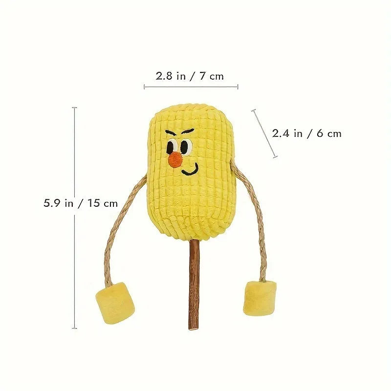 Corn cob shaped cat chew toy made from natural polio wood with catnip filling inside